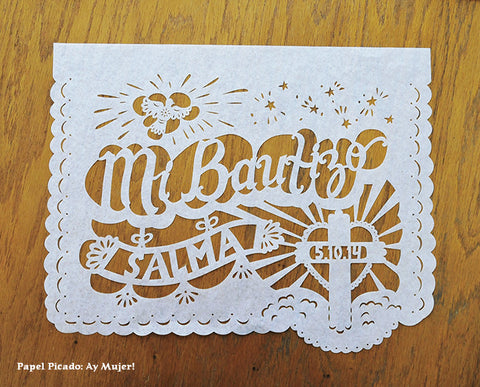 Mi Bautizo personalized papel picado banners for Ay Mujer
