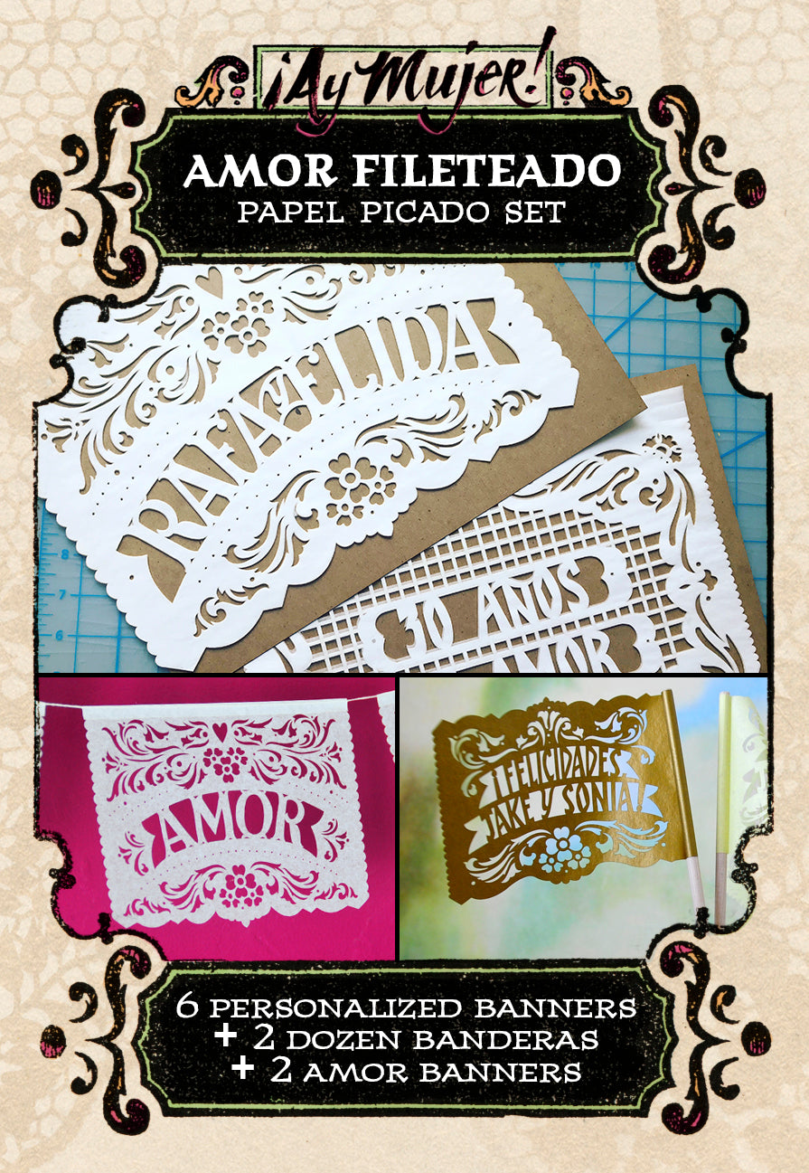 Set - AMOR FILETEADO papel picado - custom banners and flags | Ay 