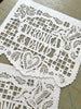 Personalized papel picado design with a hummingbird, flowers, and a heart. Design original to Ay Mujer Shop